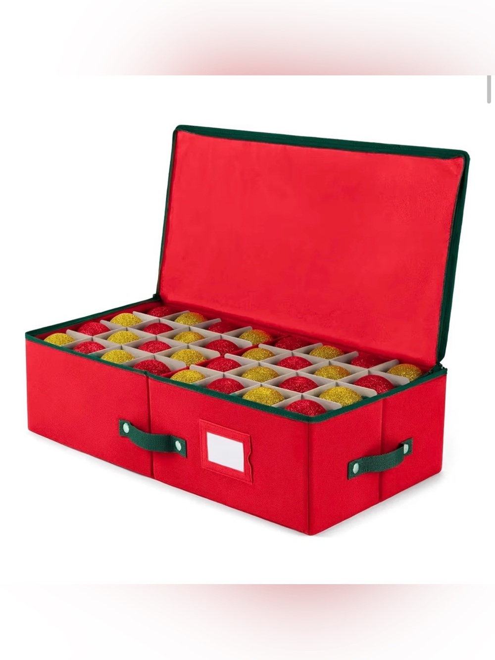 Red Fabric 64 Ornament Storage Box Holds 3” Ornaments